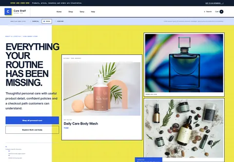Modern coded beauty and personal care marketplace storefront home preview for Care Shelf