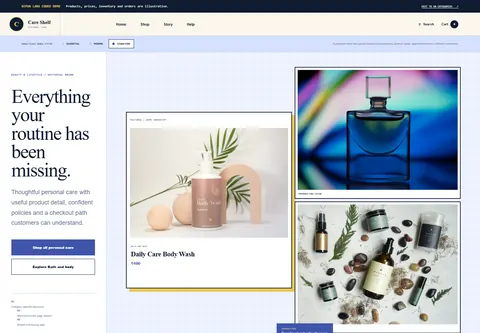 Signature coded beauty and personal care marketplace storefront home preview for Care Shelf