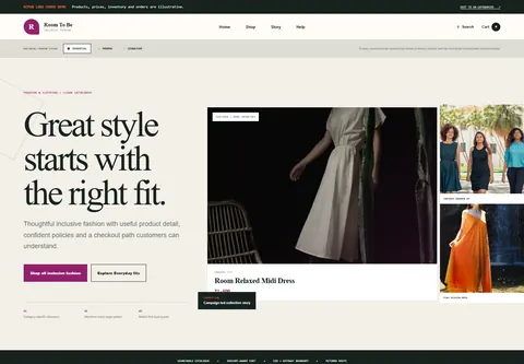 Essential coded plus-size fashion storefront home preview for Room To Be