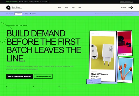 Essential coded preorder product launch storefront home preview for Nova Batch