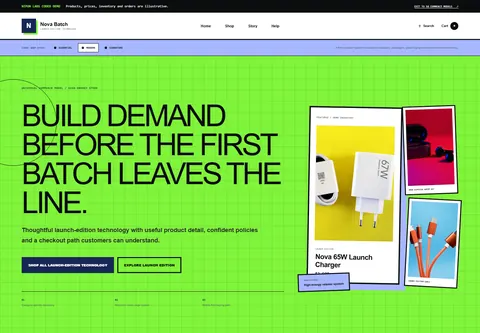 Modern coded preorder product launch storefront home preview for Nova Batch