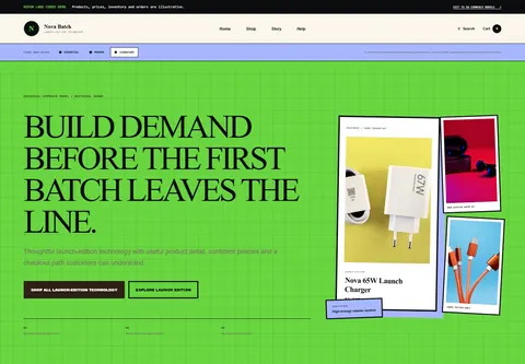 Signature coded preorder product launch storefront home preview for Nova Batch