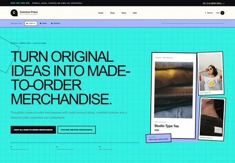 Essential coded print-on-demand store storefront home preview for Common Press