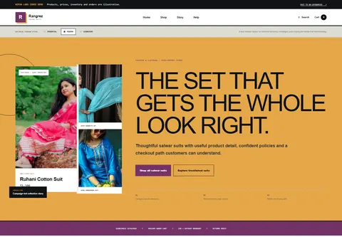 Modern coded salwar suit store storefront home preview for Rangrez