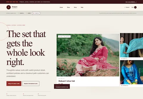 Signature coded salwar suit store storefront home preview for Rangrez