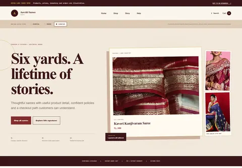 Signature coded saree shop storefront home preview for Aavriti Sarees