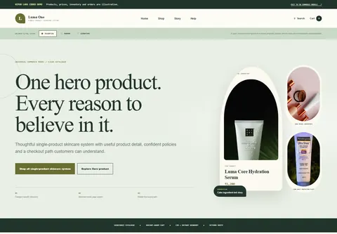 Essential coded single-product brand storefront home preview for Luma One