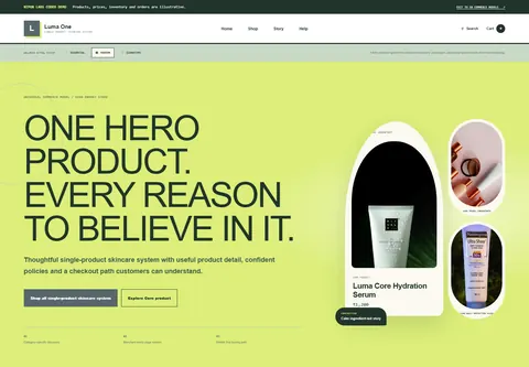 Modern coded single-product brand storefront home preview for Luma One