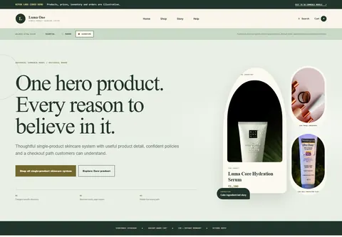 Signature coded single-product brand storefront home preview for Luma One