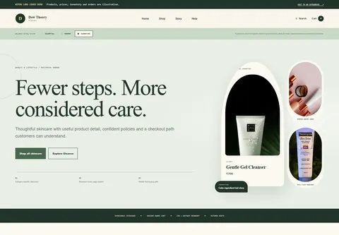 Signature coded skincare brand storefront home preview for Dew Theory
