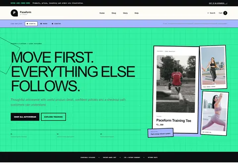 Essential coded sportswear and activewear storefront home preview for Paceform