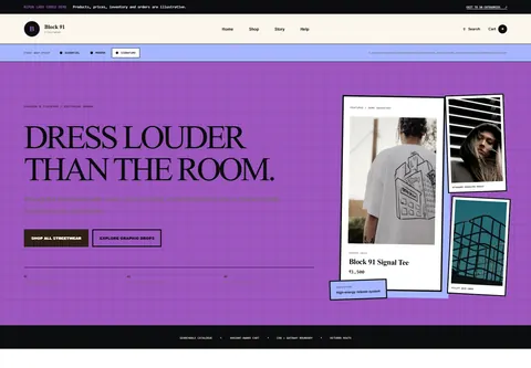 Signature coded streetwear brand storefront home preview for Block 91