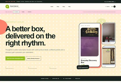 Essential coded subscription box store storefront home preview for Good Interval