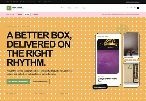 Modern coded subscription box store storefront home preview for Good Interval