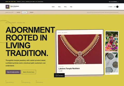 Modern coded temple jewellery storefront home preview for Devi Alankara