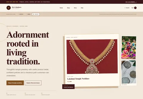 Signature coded temple jewellery storefront home preview for Devi Alankara