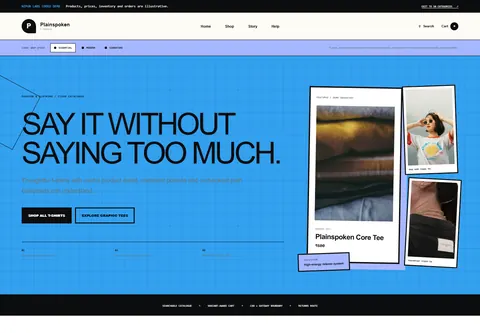 Essential coded t-shirt store storefront home preview for Plainspoken
