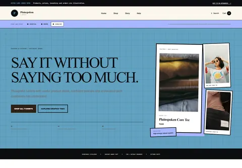Signature coded t-shirt store storefront home preview for Plainspoken