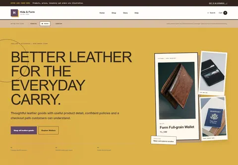 Modern coded wallets and leather goods storefront home preview for Hide & Form