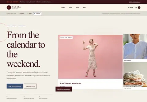 Signature coded women's western wear storefront home preview for North & Rue