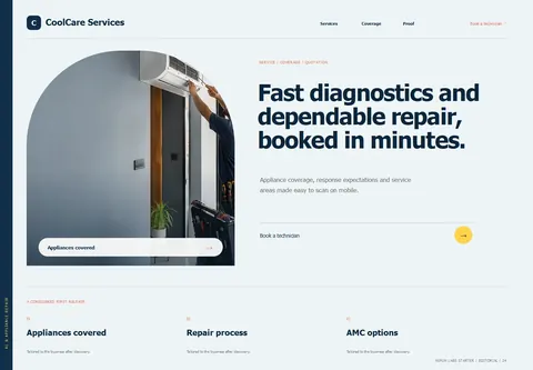 Editorial complete homepage preview for AC & appliance repair