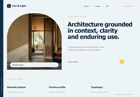 Editorial architecture practice homepage concept