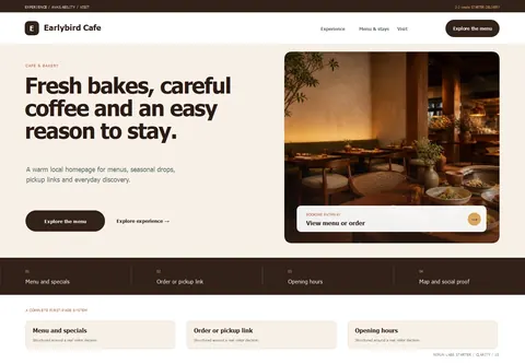 Clarity complete homepage preview for Cafe & bakery