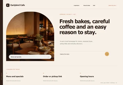 Editorial complete homepage preview for Cafe & bakery
