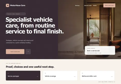 Momentum complete homepage preview for Car service & detailing