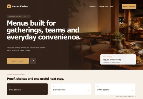 Momentum complete homepage preview for Catering & cloud kitchen