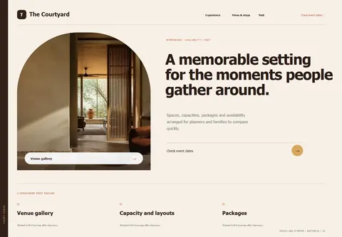 Editorial complete homepage preview for Event venue