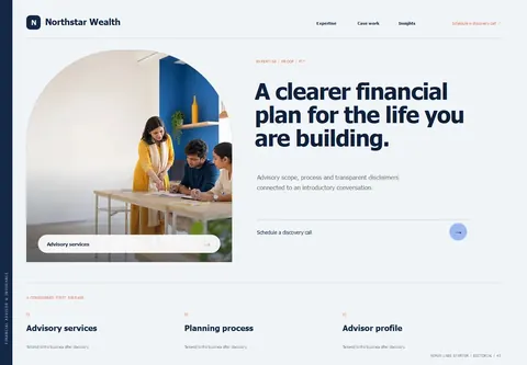 Editorial complete homepage preview for Financial advisor & insurance