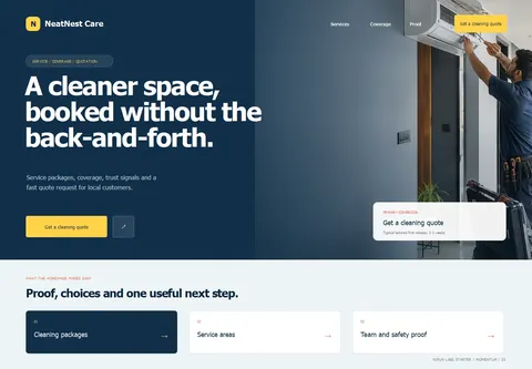 Momentum complete homepage preview for Home cleaning service