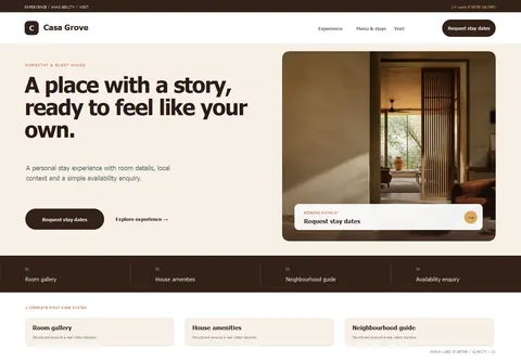 Clarity complete homepage preview for Homestay & guest house
