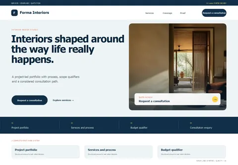 Clarity complete homepage preview for Interior design studio
