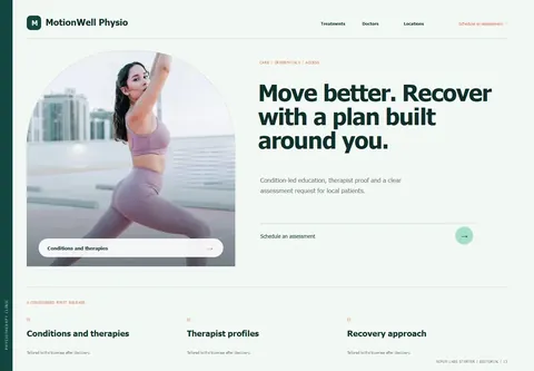Editorial complete homepage preview for Physiotherapy clinic