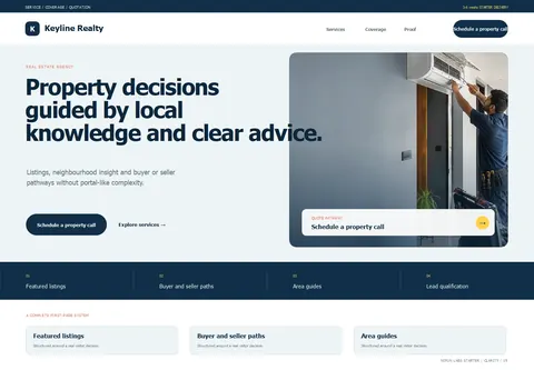 Clarity complete homepage preview for Real estate agency