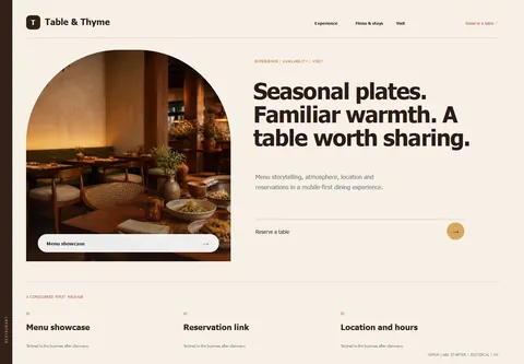 Editorial complete homepage preview for Restaurant