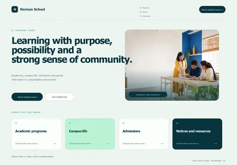 Framework complete homepage preview for School