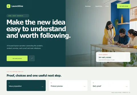 Momentum complete homepage preview for Startup landing page