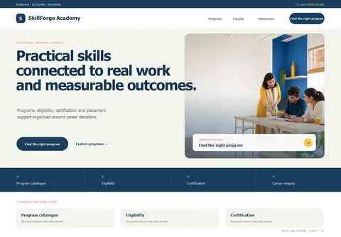 Clarity complete homepage preview for Vocational training academy