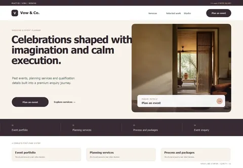 Clarity complete homepage preview for Wedding & event planner