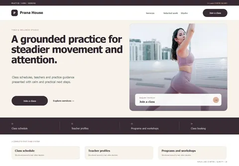 Clarity complete homepage preview for Yoga & wellness studio